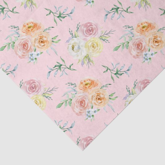 Waterverf Rozen op roze Tissuepapier (Detail)