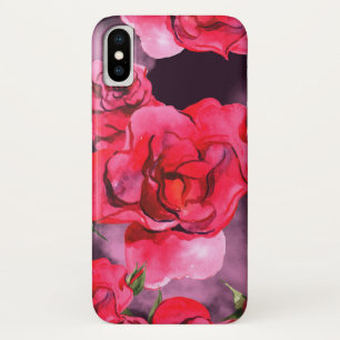 Waterverf Rozen op zwart iPhone X Hoesje