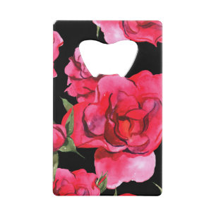 Waterverf Rozen op zwart Creditkaart Flessenopener