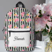 Waterverf Rozen op zwart-witte strepen Bedrukte Rugzak