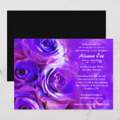 WATERVERF ROZEN Paarse BBT Mitzvah Uitnodiging (Voorkant / Achterkant)