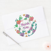 Waterverf Rozen Paarse Mauve Dank u Ronde Sticker (Envelop)