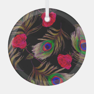 Waterverf rozen, pauwenveren, decoratief. glas ornament