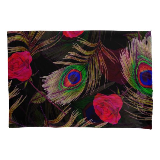 Waterverf rozen, pauwenveren, decoratief. kussensloop (Voorkant)