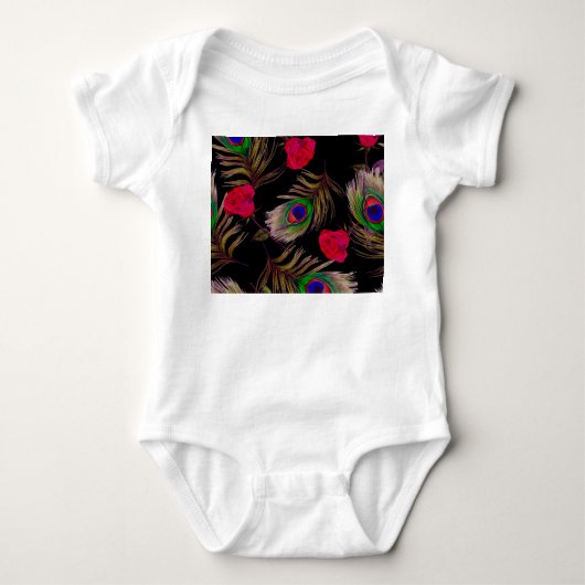 Waterverf rozen, pauwenveren, decoratief. romper (Voorkant)