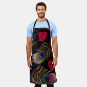 Waterverf rozen, pauwenveren, decoratief. schort (Gedragen)