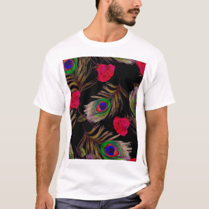 Waterverf rozen, pauwenveren, decoratief. t-shirt