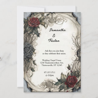 Waterverf Rozen Perkament Gothic Bruiloft Kaart