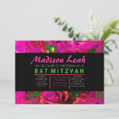 WATERVERF ROZEN PINK NEON Bat Mitzvah Kaart (Staand voorkant)