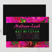 WATERVERF ROZEN PINK NEON Bat Mitzvah Kaart (Voorkant / Achterkant)