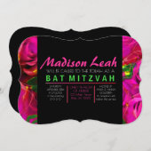 WATERVERF ROZEN PINK NEON Bat Mitzvah Kaart (Voorkant / Achterkant)
