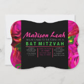 WATERVERF ROZEN PINK NEON Bat Mitzvah Kaart (Voorkant)