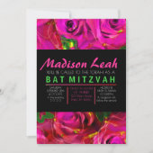 WATERVERF ROZEN PINK NEON Bat Mitzvah Uitnodiging (Voorkant)