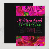 WATERVERF ROZEN PINK NEON Bat Mitzvah Uitnodiging (Voorkant / Achterkant)