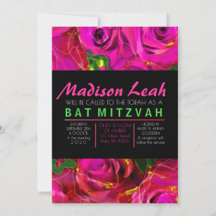 WATERVERF ROZEN PINK NEON Bat Mitzvah Uitnodiging