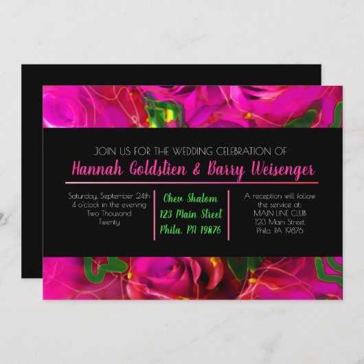 WATERVERF ROZEN PINK NEON Weddenschap Kaart (Voorkant / Achterkant)