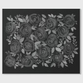 Waterverf rozen, rode rozen op zwart cadeaupapier (Vlak)