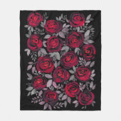 Waterverf rozen, rode rozen op zwart fleece deken (Voorkant)