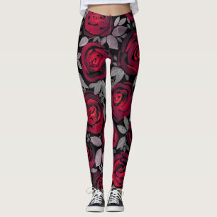 Waterverf rozen, rode rozen op zwart leggings