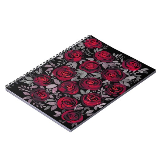 Waterverf rozen, rode rozen op zwart notitieboek (Linkerzijde)