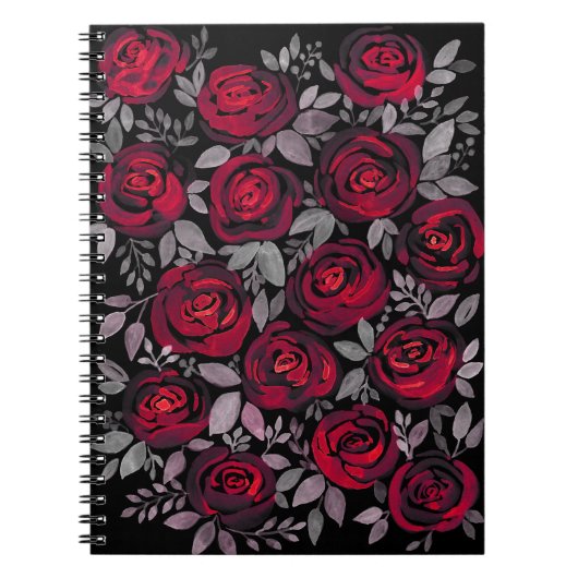 Waterverf rozen, rode rozen op zwart notitieboek (Voorkant)