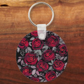 Waterverf rozen, rode rozen op zwart sleutelhanger (Voorkant)