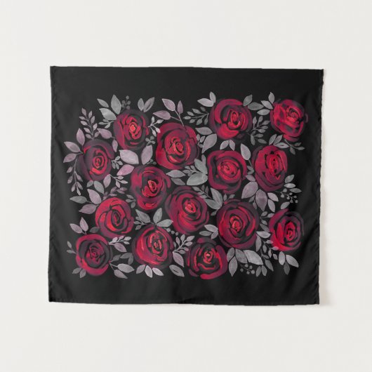 Waterverf rozen, rode rozen op zwart wandkleed (Voorkant (horizontaal))