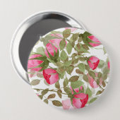 Waterverf rozen ronde button 4,0 cm (Voorkant /achterkant)