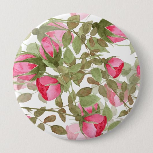 Waterverf rozen ronde button 4,0 cm (Voorkant)