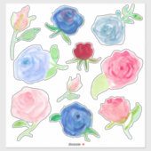 Waterverf Rozen rood blauw roze grijs Sticker (Vel)