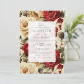  Waterverf Rozen rood ivoor groen bruiloft Kaart (Staand voorkant)