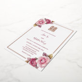 Waterverf Rozen | Roos Gouden Chinees Bruiloft Folie Uitnodiging (Gedraaid)