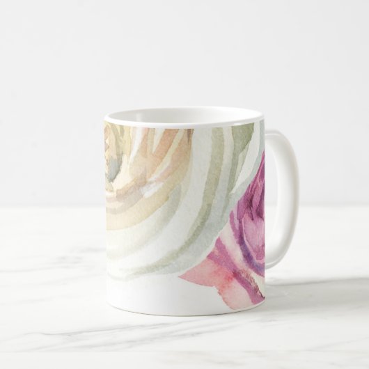 Waterverf Rozen Roze en Witte Chic Floral Glam Koffiemok (Voorkant rechts)