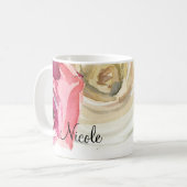 Waterverf Rozen Roze en Witte Chic Floral Glam Koffiemok (Voorkant links)