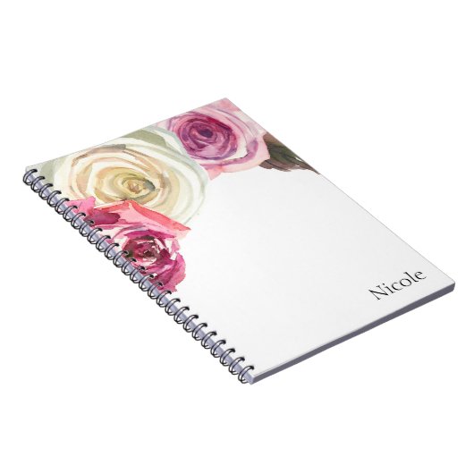 Waterverf Rozen Roze en Witte Chic Floral Glam Notitieboek (Rechterzijde)
