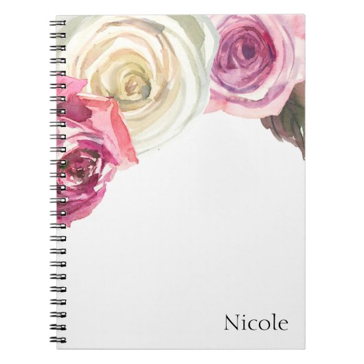 Waterverf Rozen Roze en Witte Chic Floral Glam Notitieboek (Voorkant)