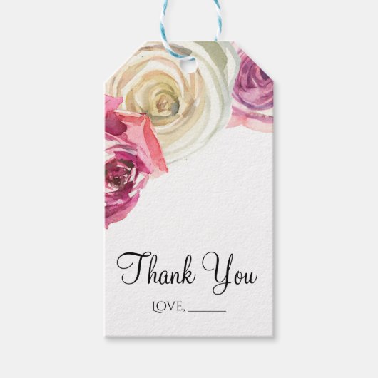 Waterverf Rozen Roze en Witte grafische Vrijgezell Cadeaulabel (Voorkant)