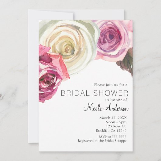 Waterverf Rozen Roze en Witte grafische Vrijgezell Kaart (Voorkant)