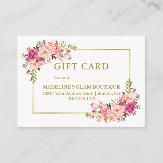 Waterverf Rozen Roze Floral Gold Gift Kaart (Voorkant)