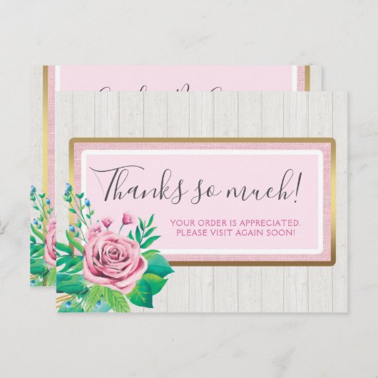 Waterverf Rozen & Roze hout Dank u Briefkaart (Voorkant / Achterkant)