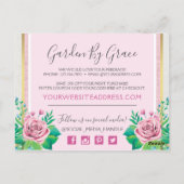 Waterverf Rozen & Roze hout Dank u Briefkaart (Achterkant)