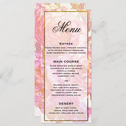 Waterverf Rozen Roze menu (Voorkant / Achterkant)