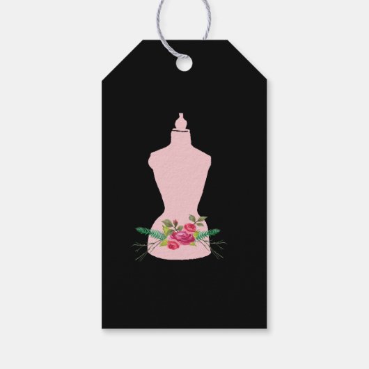 Waterverf Rozen Roze Mode Retro Mannequin Cadeaulabel (Achterkant)
