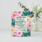 Waterverf Rozen Roze op Blauwgroen sparen de Datum Briefkaart (Staand voorkant)