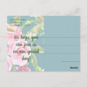 Waterverf Rozen Roze op Blauwgroen sparen de Datum Briefkaart (Achterkant)