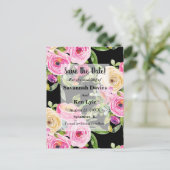 Waterverf Rozen Roze op zwart sparen de Datum Briefkaart (Staand voorkant)