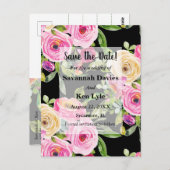 Waterverf Rozen Roze op zwart sparen de Datum Briefkaart (Voorkant / Achterkant)