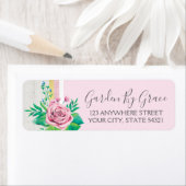 Waterverf Rozen & Roze terugzendadres Rustic Wood Etiket (Insitu)