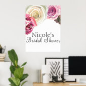 Waterverf Rozen Roze & White Floral Welkom Poster (Thuiskantoor)