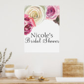 Waterverf Rozen Roze & White Floral Welkom Poster (Keuken)